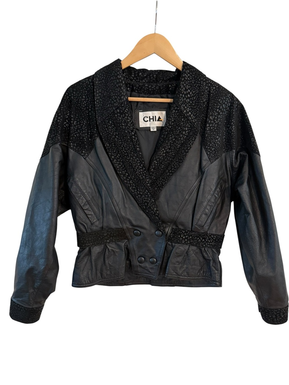 Cropped Black Leather Jacket CHIA Vintage Women’s Size Medium
